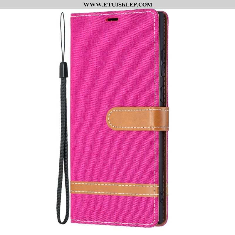 Etui Folio do Samsung Galaxy S22 Ultra 5G z Łańcuch Pasek Z Efektem Tkaniny I Skóry